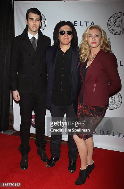 Nick Simmons, musician Gene Simmons and Shannon Tweed attends The Friars Club Roast Honors Jack Black at New York Hilton and Towers on April 5, 2013...