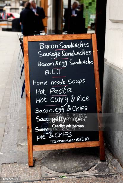 cafe menu board in london - chalkboard menu stock pictures, royalty-free photos & images