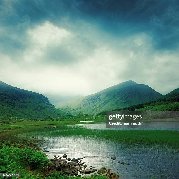 lago di montagna nella valle - contea di kerry foto e immagini stock