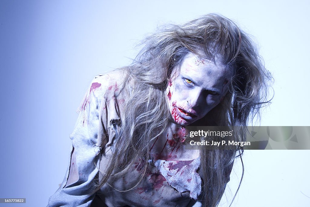 Zombie woman in pale blue