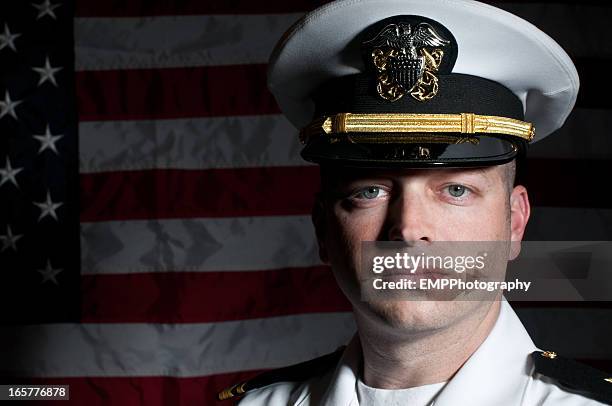 caucasian naval officer in dress whites uniform - amerikanska flottan bildbanksfoton och bilder