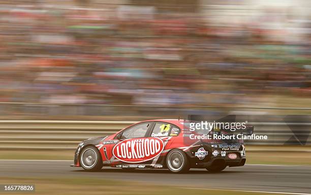 Fabian Coulthard drives the Lockwood Racing Holden during race three for round two of the V8 Supercar Championship Series at Symmons Plains Raceway...