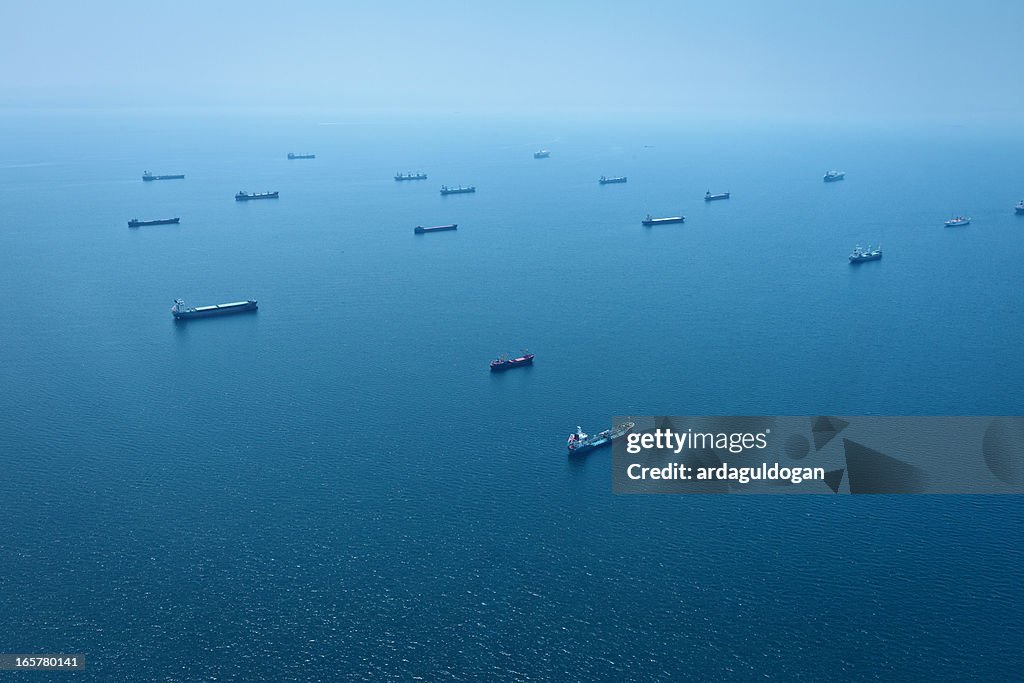 Cargo Container Ships Aerial View