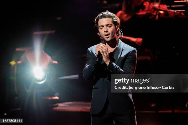 Gianluca Ginoble of Il Volo performs at Teatro Arcimboldi on September 03, 2023 in Milan, Italy.