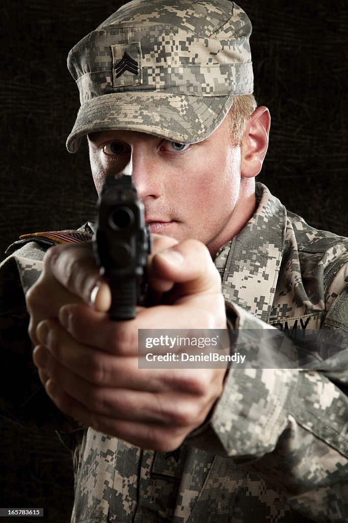 American Soldier Series: Young Sergeant Pointing a Gun