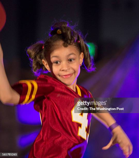 Victoria Collor, 5 proudly wears a Redskins jersey at cap at the 3rd Annual Glynn Jackson's ShowBiz Kidz at The Silver Spring Civic Building in...