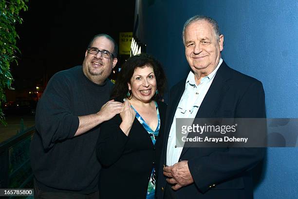 Larry Biederman, Winnie Holzman and Paul Dooley attend the opening night of "Assisted Living" at The Odyssey Theatre on April 5, 2013 in Los Angeles,...