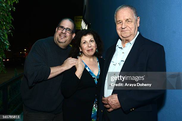 Larry Biederman, Winnie Holzman and Paul Dooley attend the opening night of "Assisted Living" at The Odyssey Theatre on April 5, 2013 in Los Angeles,...