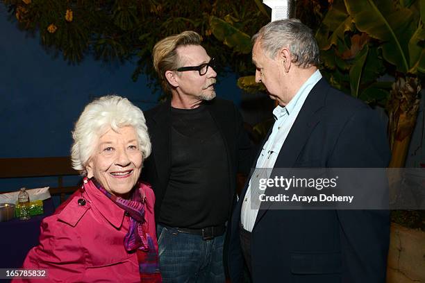 Charlotte Rae, Dennis Christopher and Dennis Christopher attend the opening night of "Assisted Living" at The Odyssey Theatre on April 5, 2013 in Los...