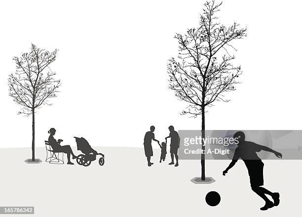 park play vector silhouette - kicking ball stock illustrations