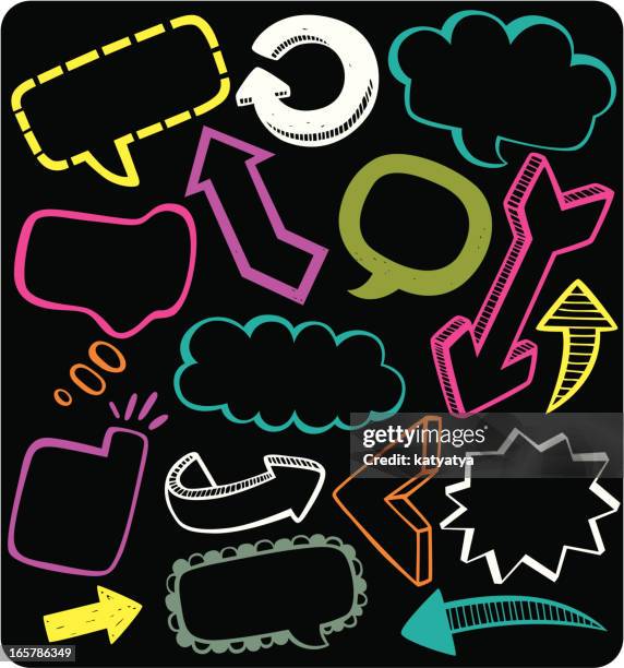 speech messages & arrows - clouds black background stock illustrations