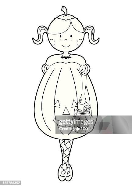 jack o lantern character girl in black and white - candy corn stock illustrations