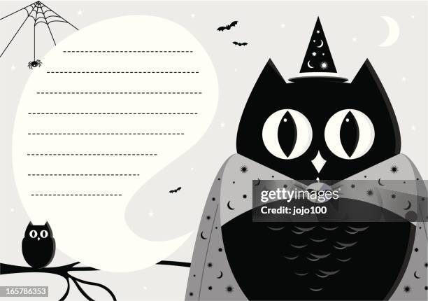 halloween wizard owl invite in silhouette - half moon stock illustrations
