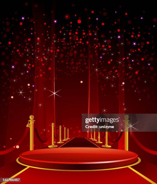 elegant glossy stage with redcarpet - screening of a24s hot summer nights red carpet stock illustrations