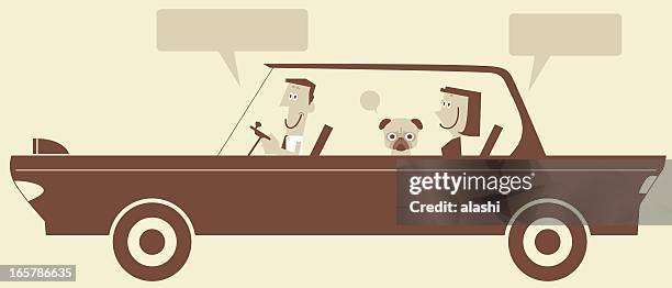 man driving car with woman and dog - front passenger seat stock illustrations