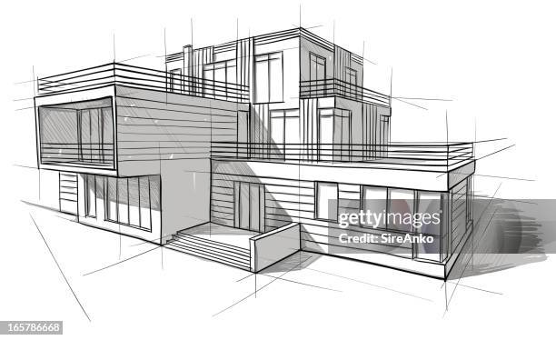 architecture - building-sketch stock illustrations