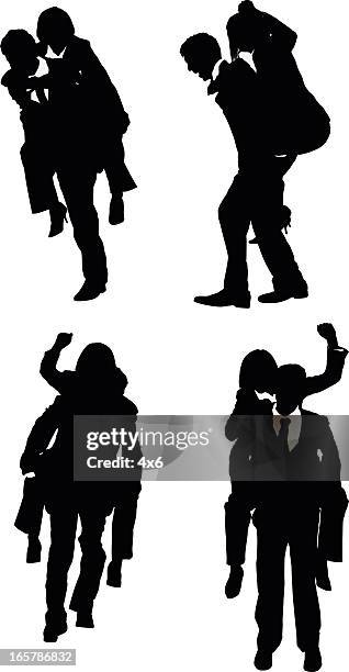 businesswoman riding piggyback on businessman - romantic couple back stock illustrations
