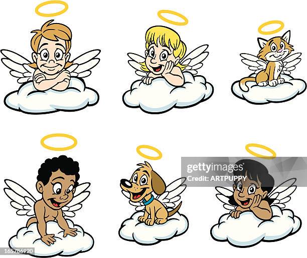 ilustraciones, imágenes clip art, dibujos animados e iconos de stock de kid angels - baby angel