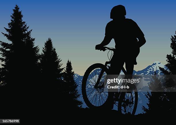 fahrradtour auf der top of the world - mountainbiking stock-grafiken, -clipart, -cartoons und -symbole