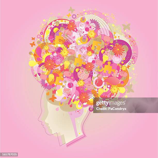 woman creative mind - face profile stock illustrations