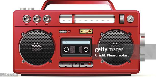 ilustrações de stock, clip art, desenhos animados e ícones de leitor de cassetes portátil estilo retro vermelho ilustração - cassette