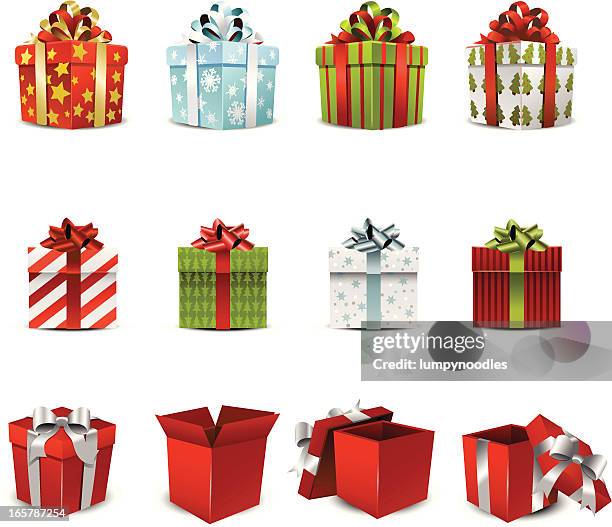 illustrazioni stock, clip art, cartoni animati e icone di tendenza di illustrazione vettoriale di vari scatole regalo per le festività - christmas present