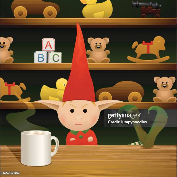 grumpy elf - grumpy santa stock illustrations