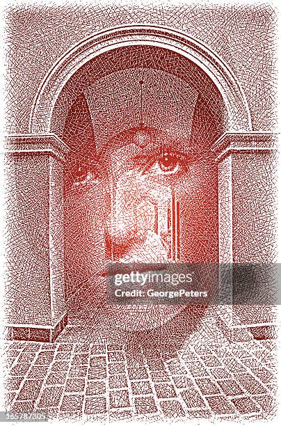 arch and woman's face - multiple exposure portrait stock illustrations