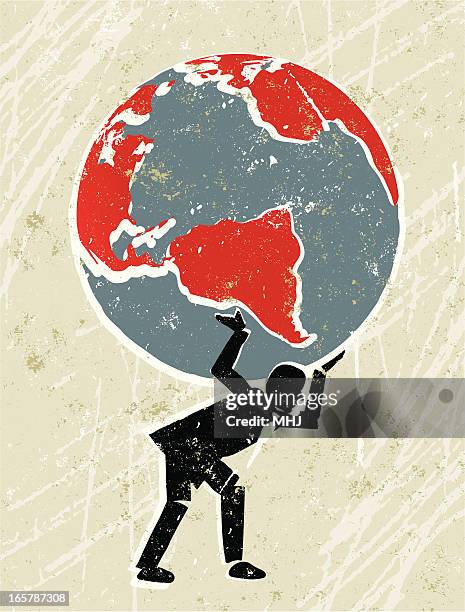 ilustrações, clipart, desenhos animados e ícones de a terra ser levada por um homem de negócios. - atlas figura mitológica
