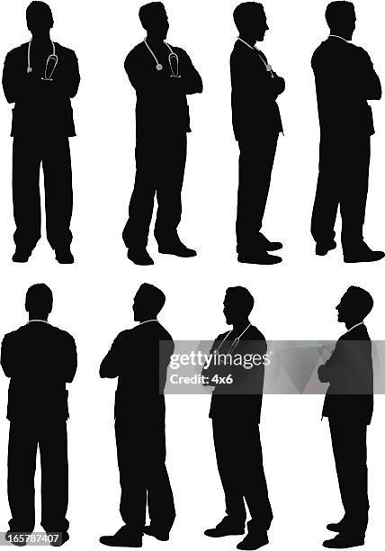 multiple images of a doctor - doctor standing white background full body stock illustrations