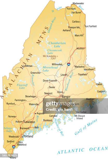 map of maine - maine road stock illustrations