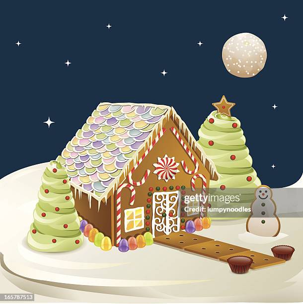 gingerbread house scene - icing stock illustrations