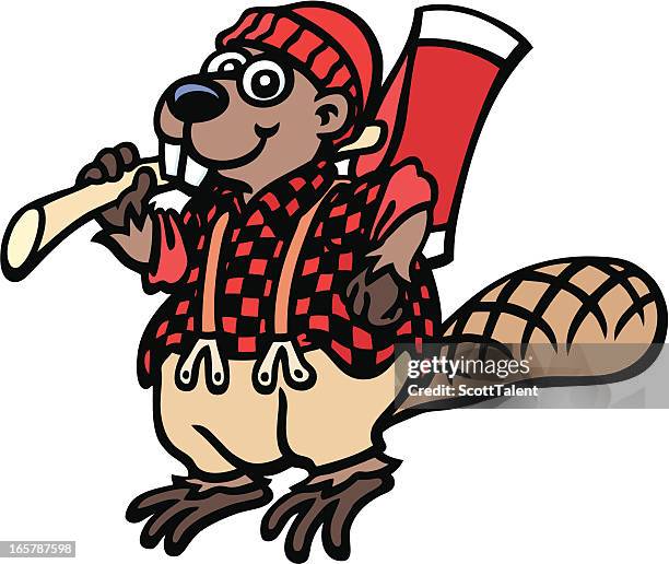 stockillustraties, clipart, cartoons en iconen met lumberjack beaver - funny beaver