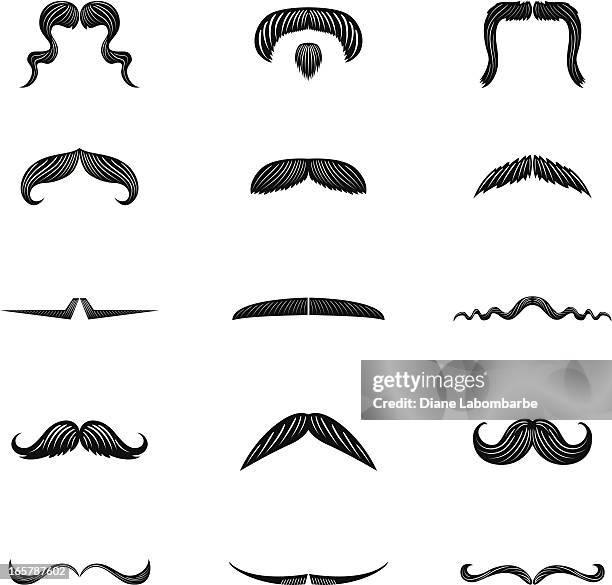 set of fifteen men's moustache illustration icons in flat colors - moustache 幅插畫檔、美工圖案、卡通及圖標