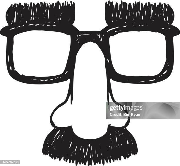 illustrazioni stock, clip art, cartoni animati e icone di tendenza di schizzo disguise occhiali - naso