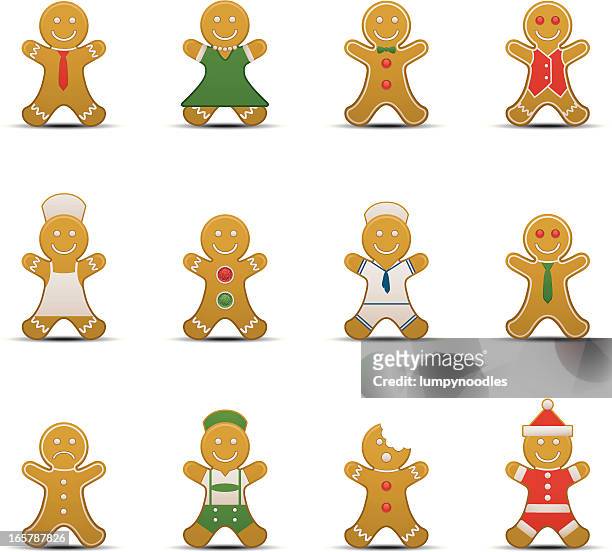 ilustraciones, imágenes clip art, dibujos animados e iconos de stock de iconos de hombre de jengibre - cocinero navidad