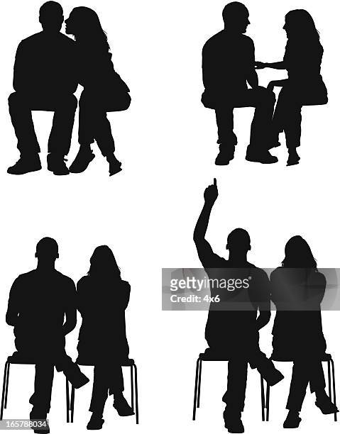 silhouette of a couple - sitting stock illustrations