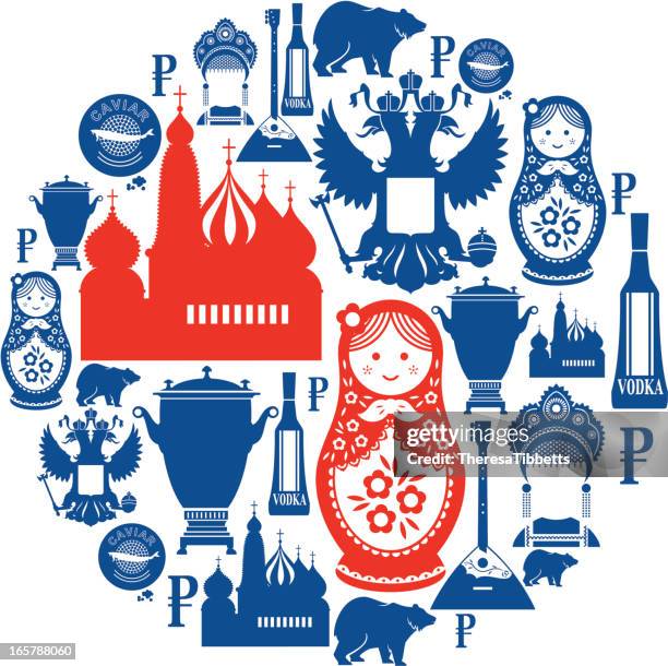 russische symbol montage - matroschka stock-grafiken, -clipart, -cartoons und -symbole