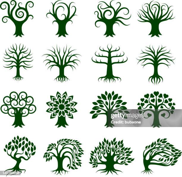 green tree collection royalty free vector icon set - tree trunk stock illustrations