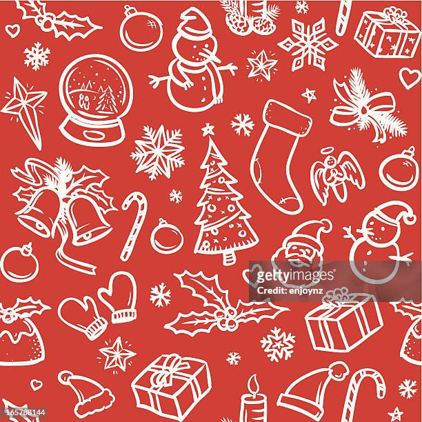 skizzenhafte weihnachten symbole hintergrund - snowman stock-grafiken, -clipart, -cartoons und -symbole