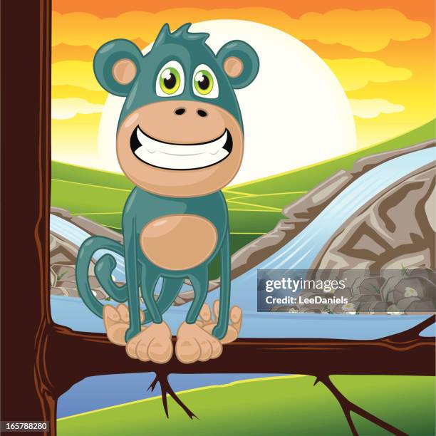 monkey in a tree! - waterfall sun stock illustrations