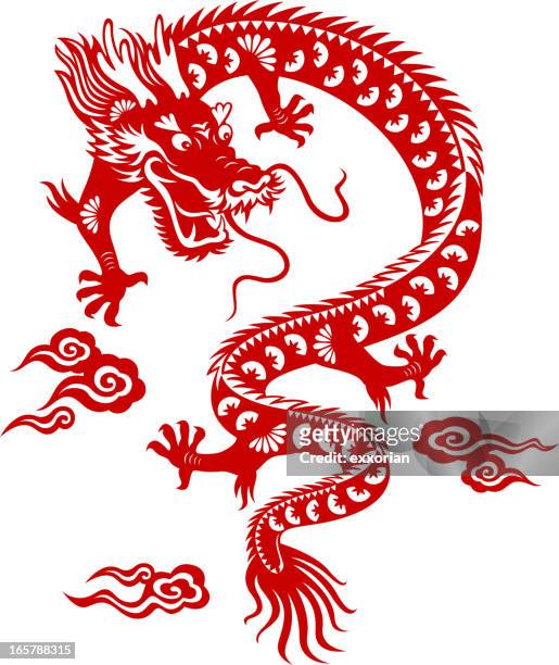 stockillustraties, clipart, cartoons en iconen met chinese dragon paper-cut art - chinese draak