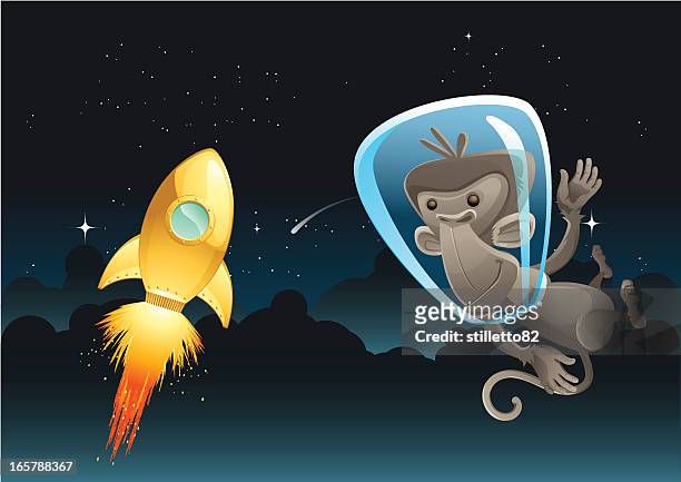 stockillustraties, clipart, cartoons en iconen met space monkey - monkey wearing glasses