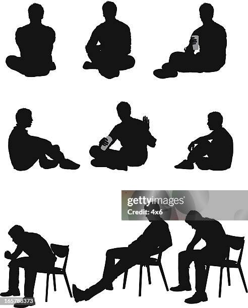 silhouette of people - sitting on ground stock illustrations