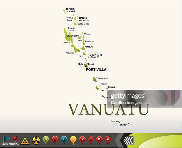 ilustraciones, imágenes clip art, dibujos animados e iconos de stock de vanuatu con iconos de navegación mapa - vanuatu