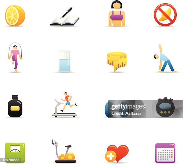 color icons - loosing weight - treadmill on white background stock illustrations