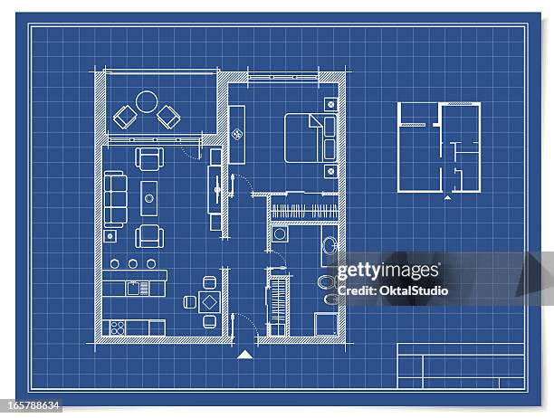 ilustraciones, imágenes clip art, dibujos animados e iconos de stock de apartamento en el bosquejo - cianotipo plano