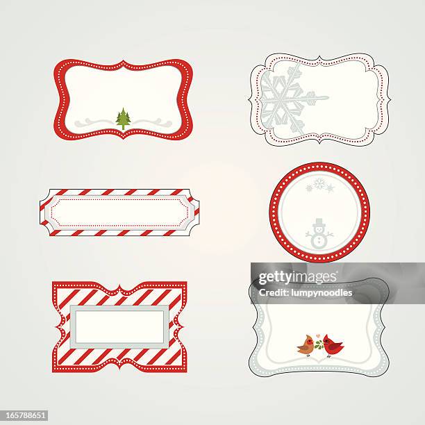 stockillustraties, clipart, cartoons en iconen met six pretty christmas gift tags - naamplaatje etiket