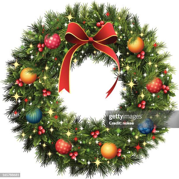 weihnachtskranz - blumenkranz stock-grafiken, -clipart, -cartoons und -symbole