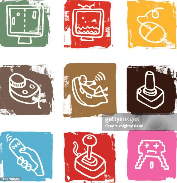 internet and game icon blocks - tv screen texture stock illustrations